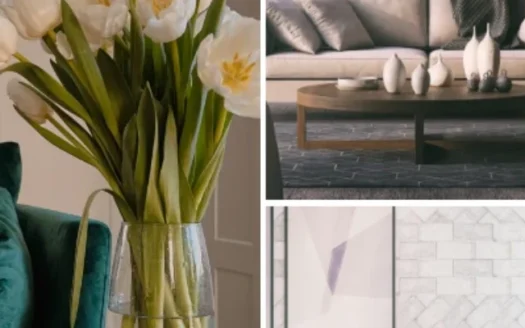 A modern luxury living room with warm neutral tones