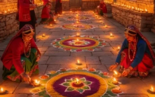 Himalayan Women Lighting Diyas 400x711